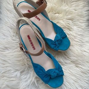 Prada Turquoise suede wedge